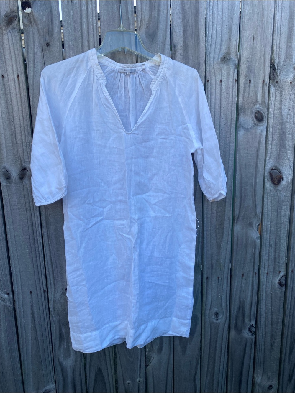Vince White Linen Casual Button-Down Tunic Shirt
